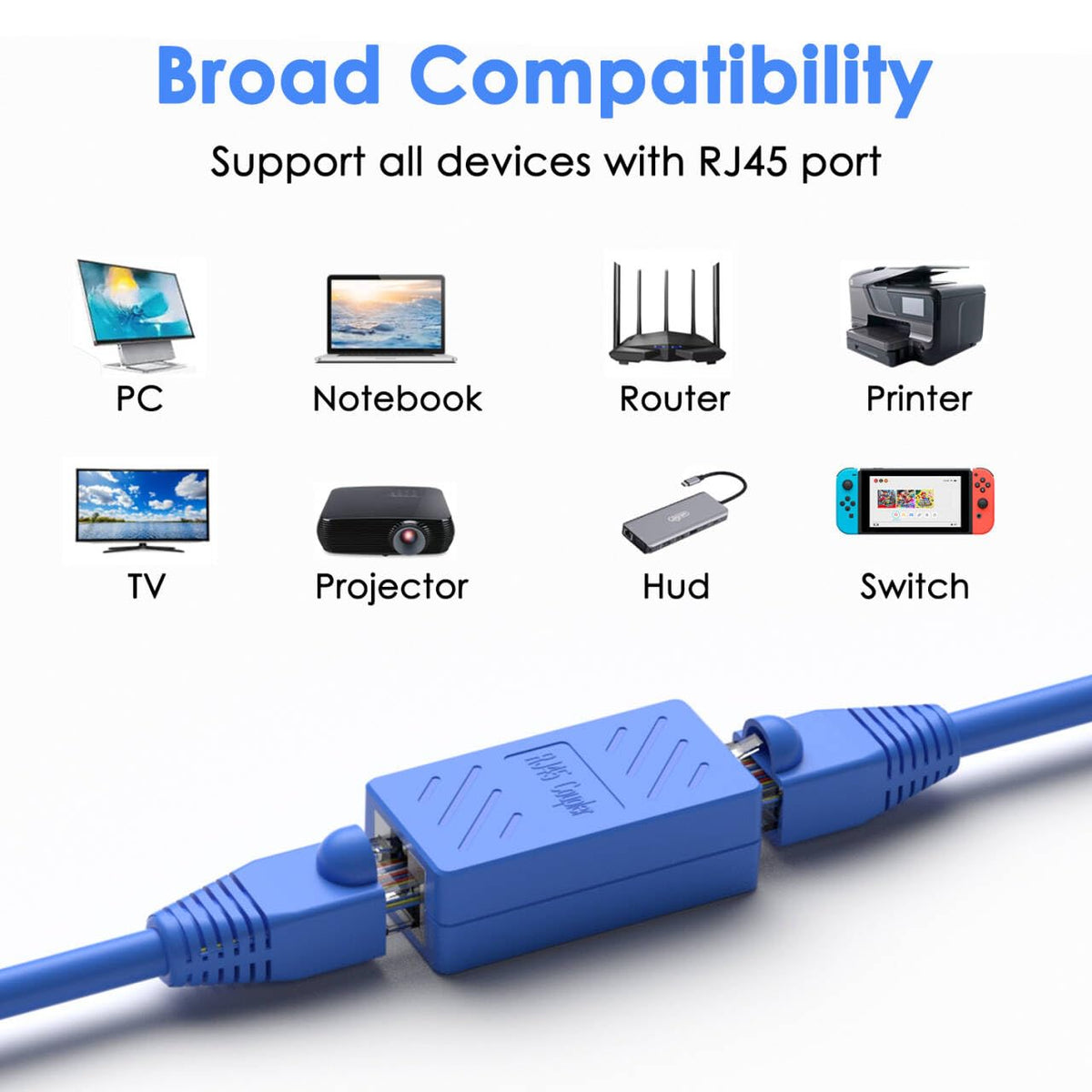 RJ45 Coupler, Ethernet Extender for Cat7/Cat6/Cat5E/Cat5 Female to Female Ethernet Coupler Connector (5, Blue)