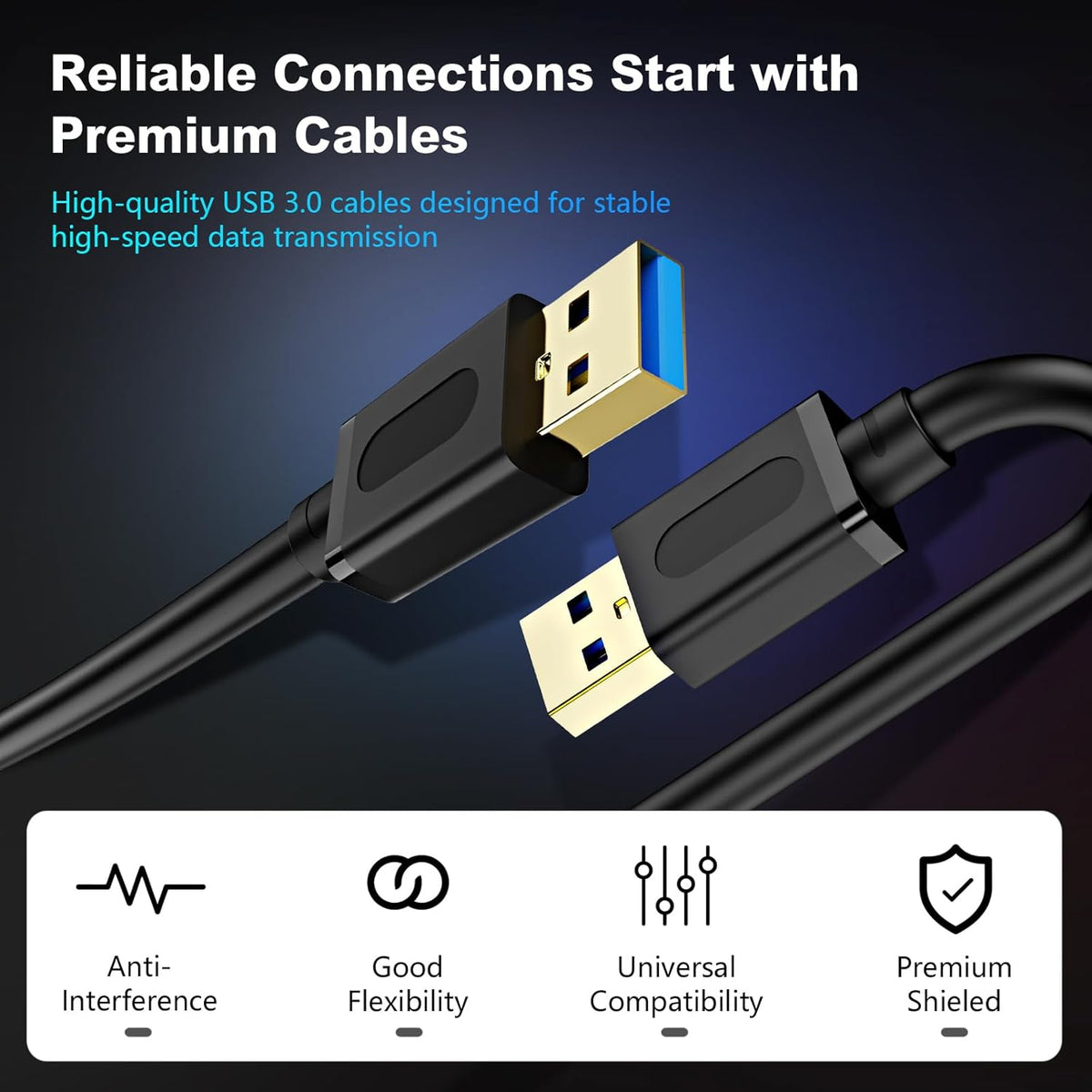USB 3.0 Male to Male Cable 6Ft,Usb to USB Cable with Gold-Plated Connector for Hard Drive Enclosures, DVD Player, Laptop Cooler (6Ft/1.8M)