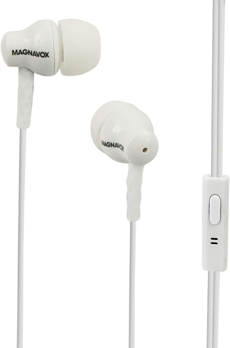 MHP4851-WH Ear Buds with Microphone in White | Available in Pink, Black, & White | Ear Buds Wired with Microphone | Extra Value Comfort Stereo Earbuds Wired | Durable Rubberized Cable |