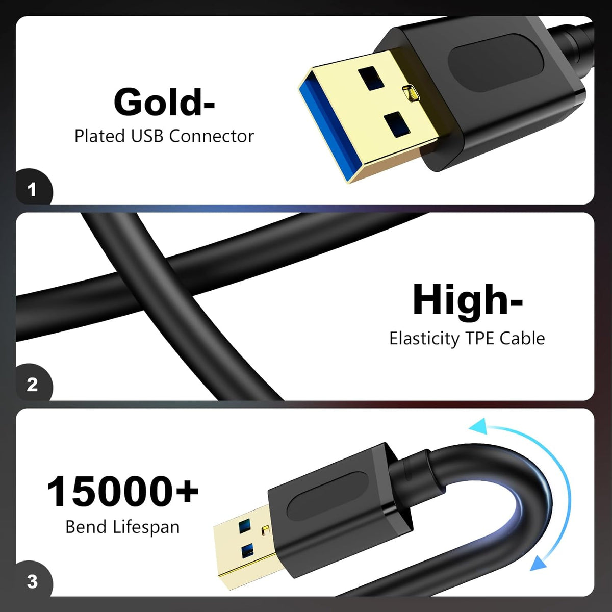 USB 3.0 Male to Male Cable 6Ft,Usb to USB Cable with Gold-Plated Connector for Hard Drive Enclosures, DVD Player, Laptop Cooler (6Ft/1.8M)